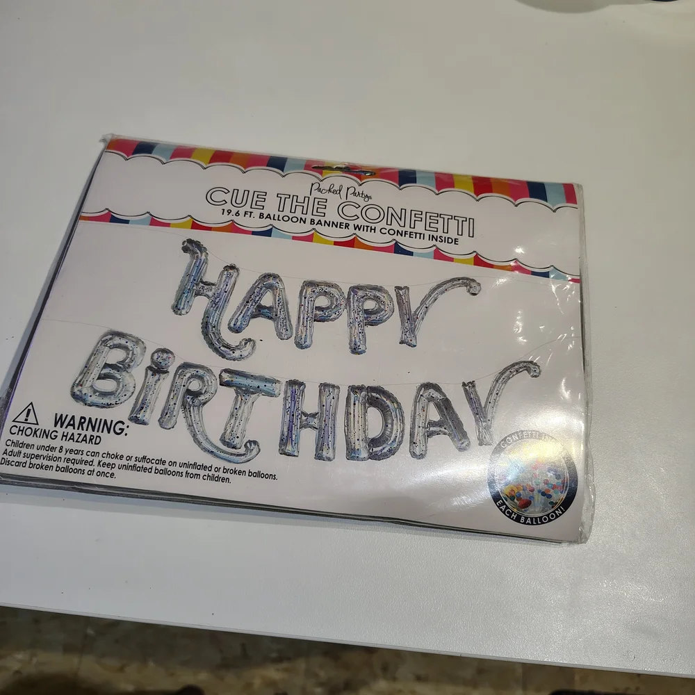 NWT Packed Party Happy Birthday Letter Confetti Balloons Silver Supplies Decor